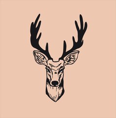 Deer head vector design. Animal hand drawn vector illustration
