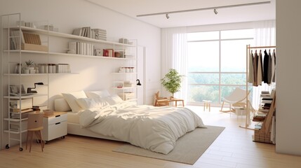 white modern light luxury style bedroom warm big bed master bedroom background