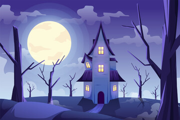Halloween Scene Flat Design Illustration