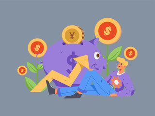 Internet finance and wealth management investment flat vector concept operation hand drawn illustration
