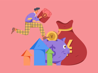 Internet finance and wealth management investment flat vector concept operation hand drawn illustration
