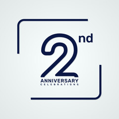 2nd anniversary logo design with double line style concept, logo vector template