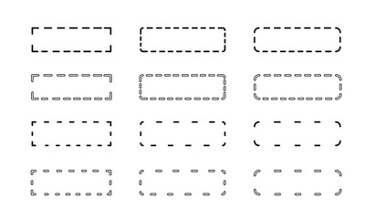 破線をモチーフにした長方形の枠のセット/鎖線/ミシン目/あしらい/要素/見出し/イラスト/ベクター