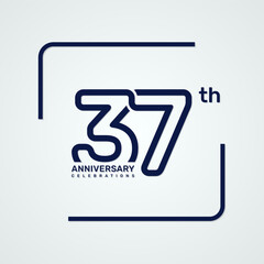 37th anniversary logo design with double line style concept, logo vector template