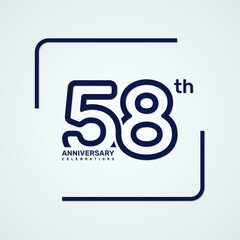 58th anniversary logo design with double line style concept, logo vector template