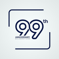 99th anniversary logo design with double line style concept, logo vector template