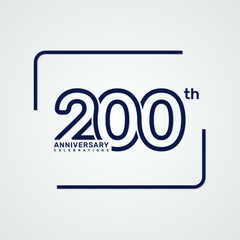 200th anniversary logo design with double line style concept, logo vector template