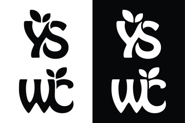 Set of leaf and YS WC letter black and white. Suitable in various business purposes also for icon, logo, symbol and many more.