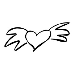 heart wings love icon doodle element black