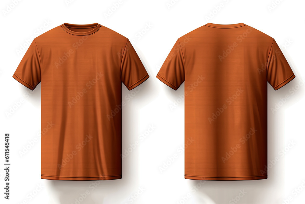 Wall mural Brown male t-shirt realistic mockup set from front and back view, blank textile print design template for fashion apparel. Created with Generative AI Technology