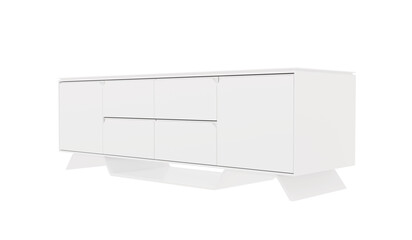 Modern white TV stand with drawers, clean, simple and beautiful design, Home decor  , Template, 3D illustration.