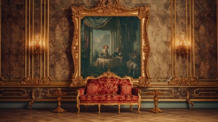opulent mock-up of a baroque frame on the wall. Generative AI