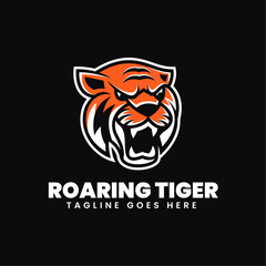 Vector Logo Illustration Roaring Tiger Simple Mascot Style.