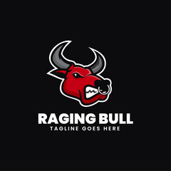 Vector Logo Illustration Raging Bull Simple Mascot Style.