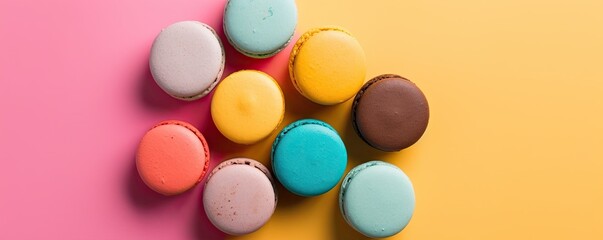 Fototapeta na wymiar Colorful assorted macarons on a pastel gradient background