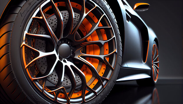 Sports car wheel close up Ai generated image