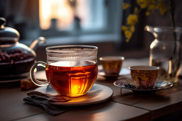 Steaming Cup of Classic Black Tea, Mid-angle Shot, created with Generative AI