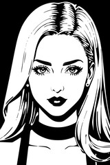 Pretty Model Women in black and white drawing