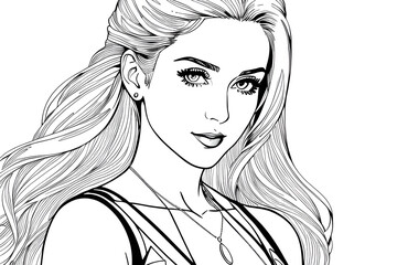 Pretty Model Women in black and white drawing
