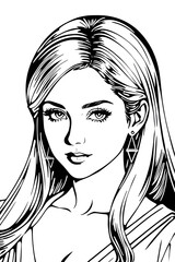 Pretty Model Women in black and white drawing
