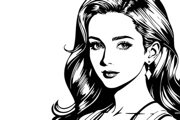 Pretty Model Women in black and white drawing