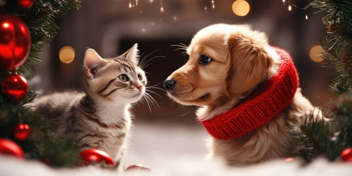 cat and dog christmas with generative ai