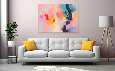 living room interior background with modern sofa and abstract painting