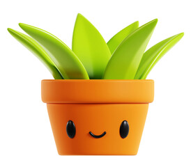 3D rendering cartoon cute plant pot with leaves character illustration. 3D sign icon