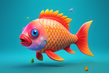 Cute Colorful cartoon 3d Fish with big eyes, Color full 3d cartoon fish, cute 3d fish created with generative AI
