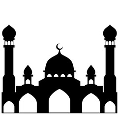Mosque vector illustration. Silhouette mosque icon for sign and symbol of muslim worship place. Mosque icon of islam religion and muslim faith. Place of muslim to pray