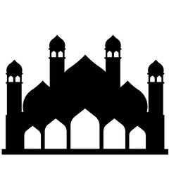 Mosque vector illustration. Silhouette mosque icon for sign and symbol of muslim worship place. Mosque icon of islam religion and muslim faith. Place of muslim to pray