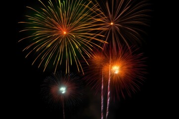 five multicolored fireworks on a black background