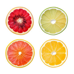 set of citrus fruits isolated on transparent background cutout