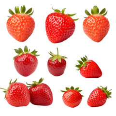 set of strawberries isolated on transparent background cutout