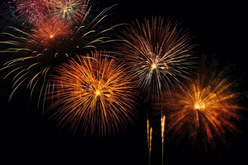 five multicolored fireworks on a black background