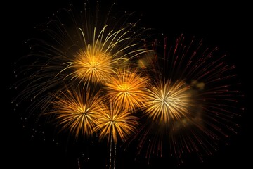 Obraz premium five multicolored fireworks on a black background