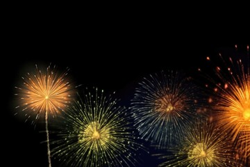 five multicolored fireworks on a black background