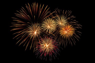Fototapeta premium five multicolored fireworks on a black background