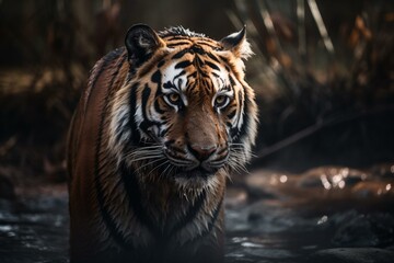Fototapeta na wymiar Climate change impacting tigers & nature. Generative AI
