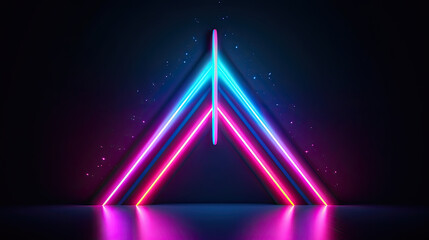3d render, abstract minimalist geometric background. Colorful neon ascending arrow, linear sign