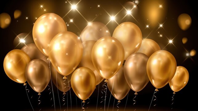 golden party balloons HD 8K wallpaper Stock Photographic Image