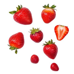 set of strawberries isolated on transparent background cutout