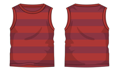 Tank tops with all over strip Vector illustration template front and back views isolated on white background.