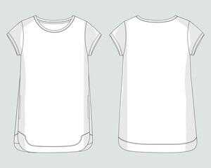 Women's blouse dress design technical drawing fashion flat sketch vector illustration template front and back views