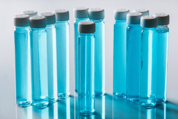 Bottles with blue liquid