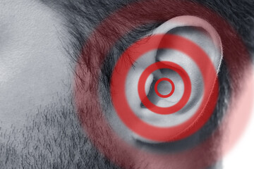 Closeup of sored male ear with source of pain