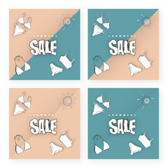 Nude BIKINI SUMMER SALE banner for social media. Summer sale offer sign. Nude simple stylish vector banner