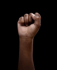 Human rights, protest and hand in fist for justice or solidarity, equality and support for a...