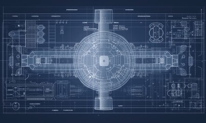 Visual representation of a nuclear power plant's intricate details in a blueprint. Creating using generative AI tools