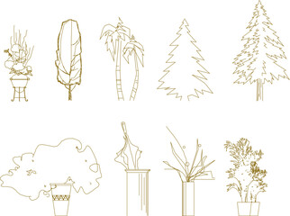 Golden plant tree illustration vector sketch with simple drawings